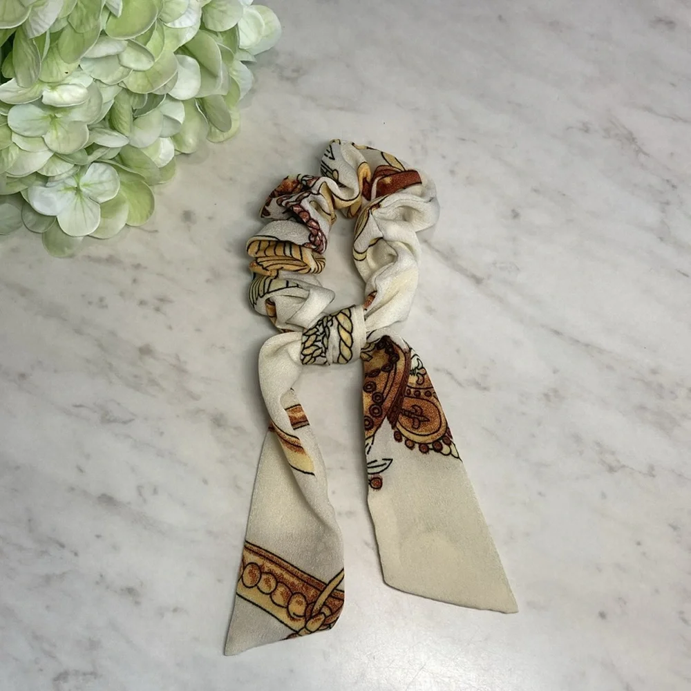NEW Silky Bow Twilly Scrunchie With Print